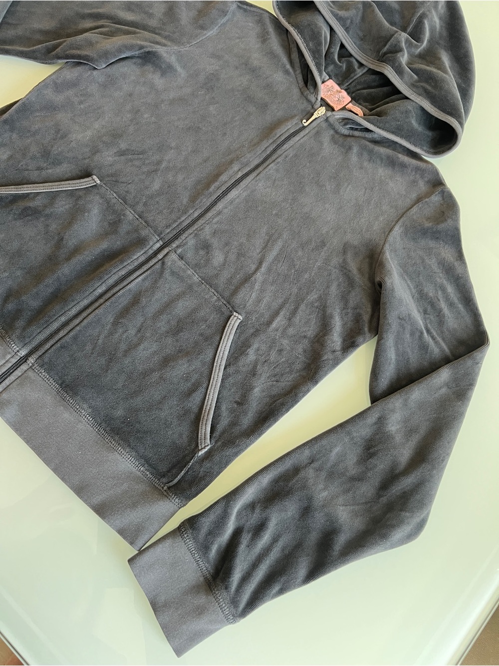 Vintage Juicy Couture Women’s Sz XL Velvet Zip-Up Hoodie Velour Made in USA - Picture 5 of 9